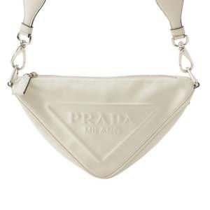 Prada Embossed Triangle Leather Shoulder Bag White